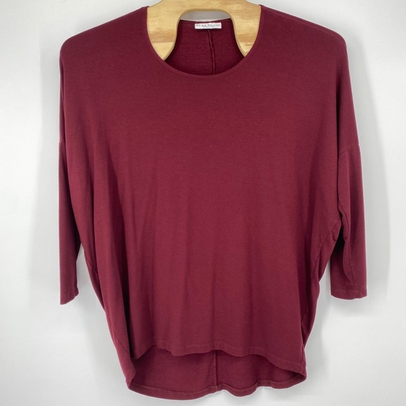Bryn Walker Tunic Top Medium Burgundy Siro High Low Dolman Sleeve Made in USA - Picture 2 of 7